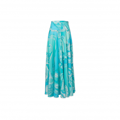 PUCCI ORCHIDEE HIGH-RISE COTTON MAXI SKIRT IN BLUE